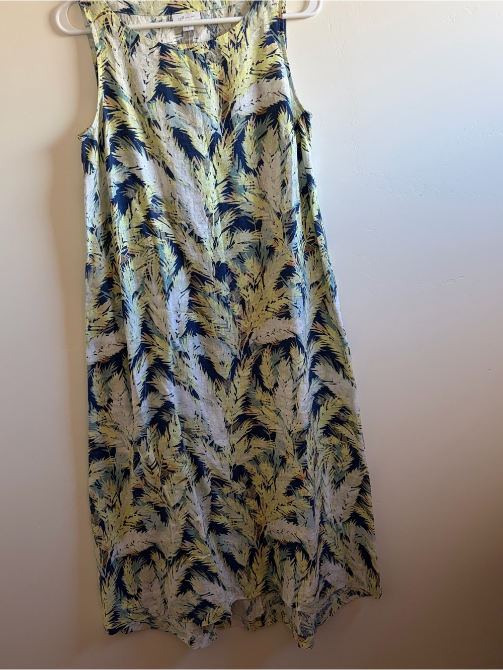 J. Jill Sleeveless linen Maxi Dress in Yellow, Navy and Cream